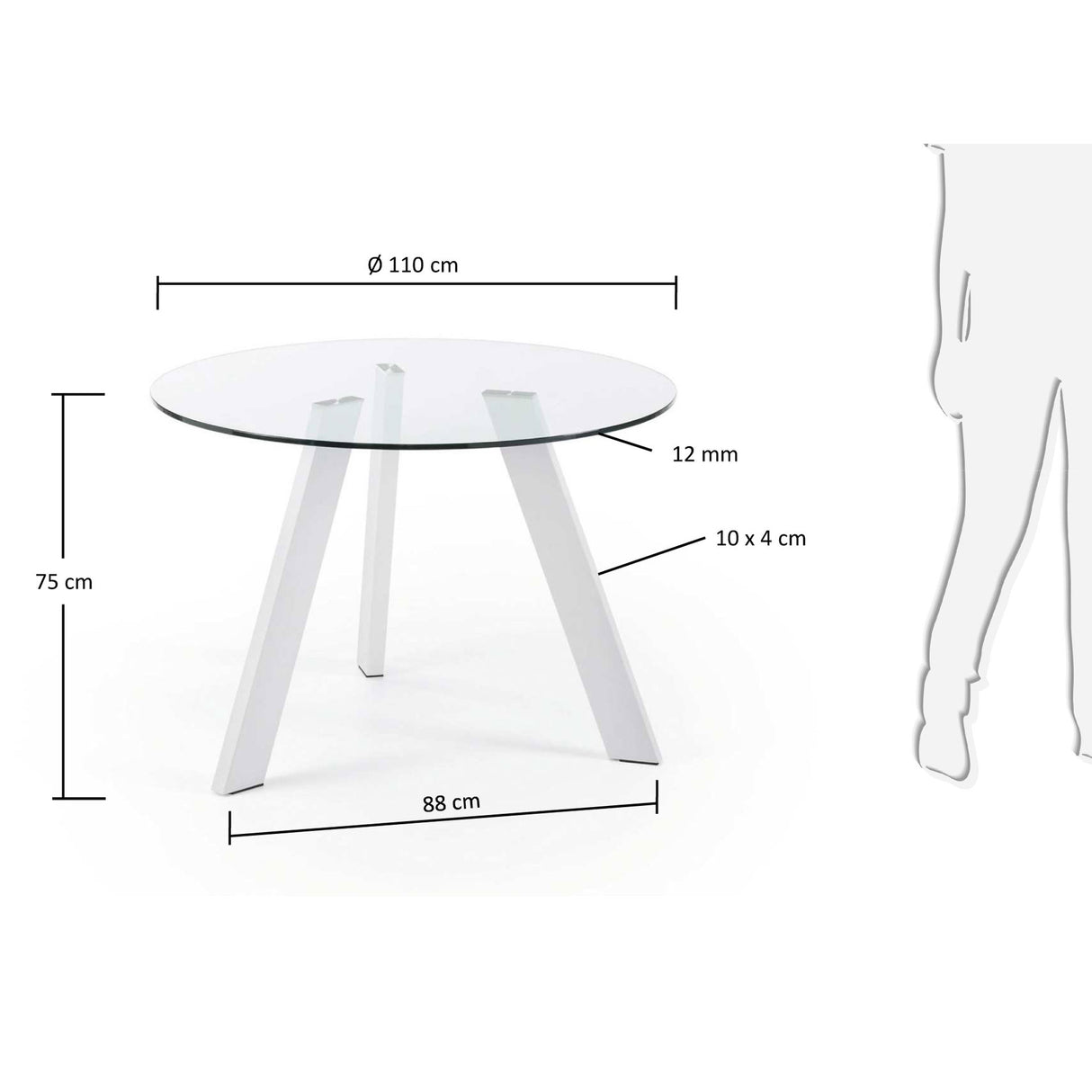 Carib runder Tisch aus Glas und Stahlbeine mit weißem Finish Ø 110 cm - ZEN ZONE