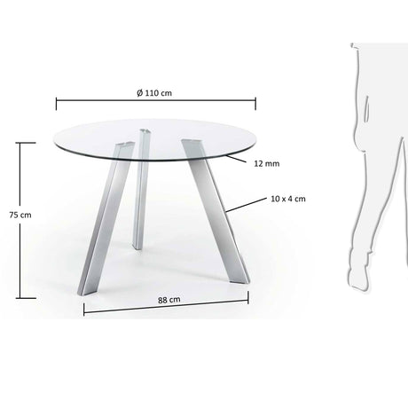 Carib runder Tisch aus Glas und Stahlbeine aus verchromtem Stahl Ø 110 cm - ZEN ZONE