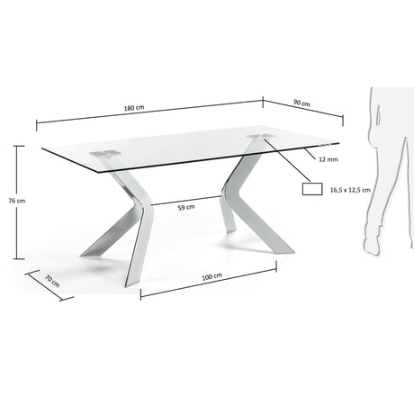 Westport Tisch aus Glas und Stahlbeine verchromt 180 x 90 cm - ZEN ZONE