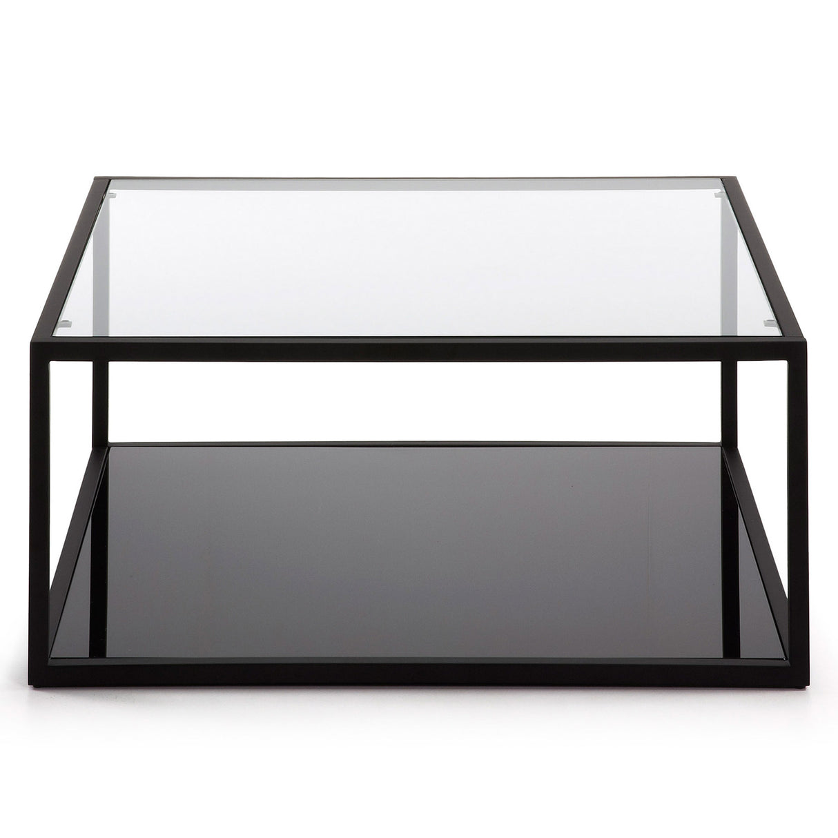 Blackhill Couchtisch 80 x 80 cm aus Glas und Stahl mit schwarzem Finish - ZEN ZONE