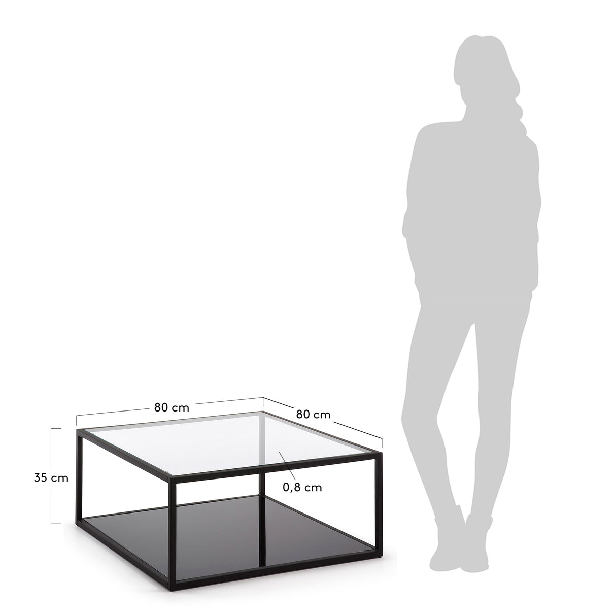 Blackhill Couchtisch 80 x 80 cm aus Glas und Stahl mit schwarzem Finish - ZEN ZONE