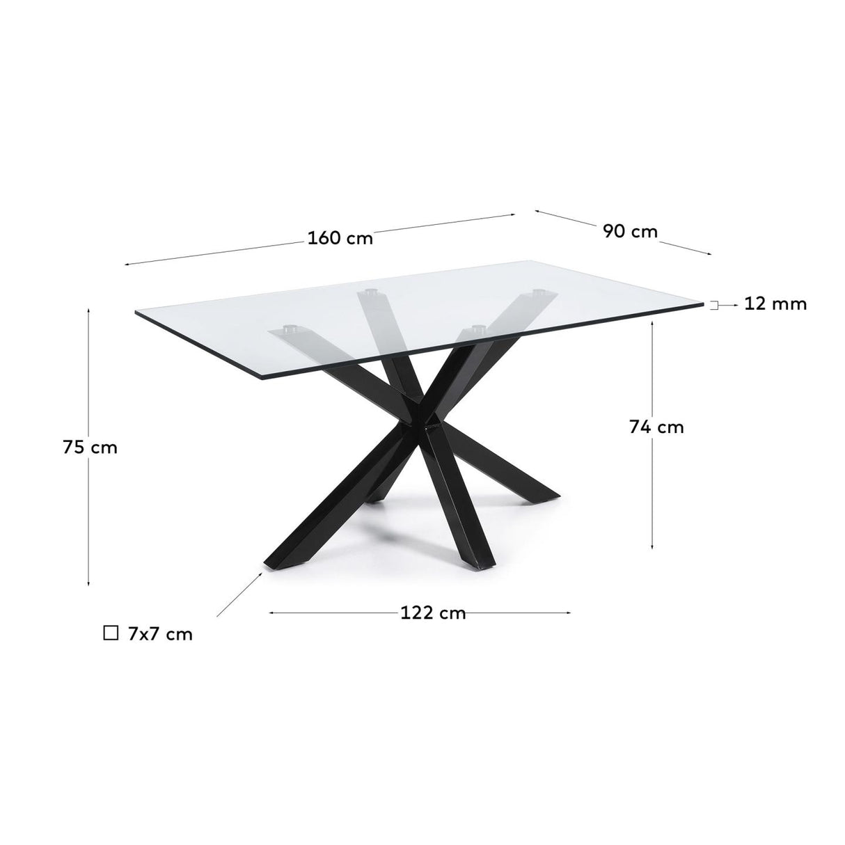 Argo Tisch aus Glas und Stahlbeine mit schwarzem Finish 160 x 90 cm - ZEN ZONE