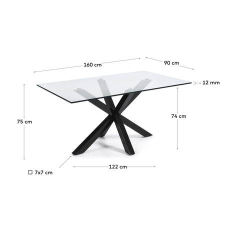 Argo Tisch aus Glas und Stahlbeine mit schwarzem Finish 160 x 90 cm - ZEN ZONE