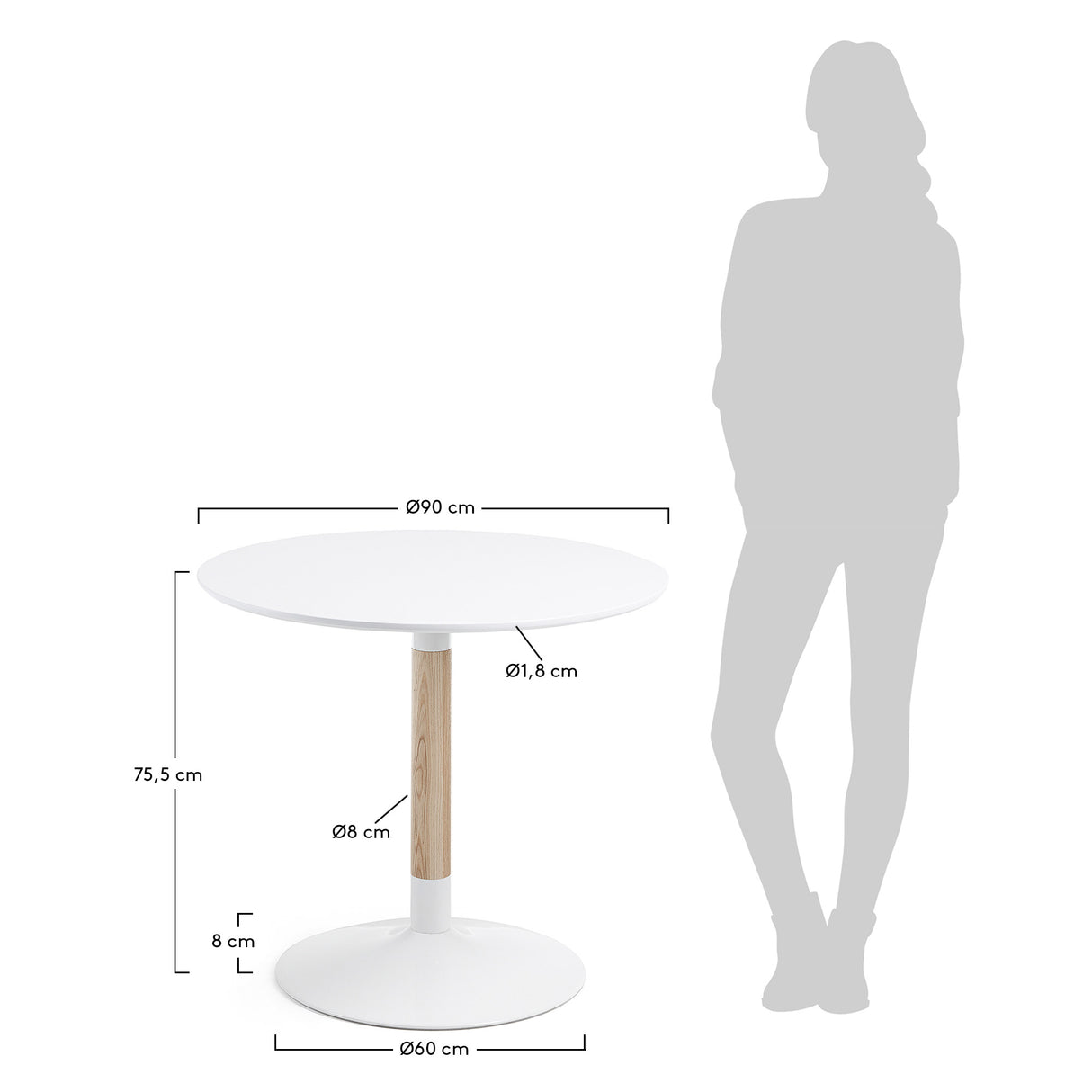 Trick runder Tisch Ø 90 cm weiß aus massiver Esche und weiß lackiertem Stahl - ZEN ZONE