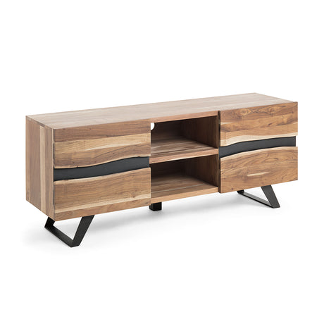 Uxia TV-Schrank 2 Türen aus massiver Akazie und Stahl mit schwarzem Finish 160 x 65 cm - ZEN ZONE