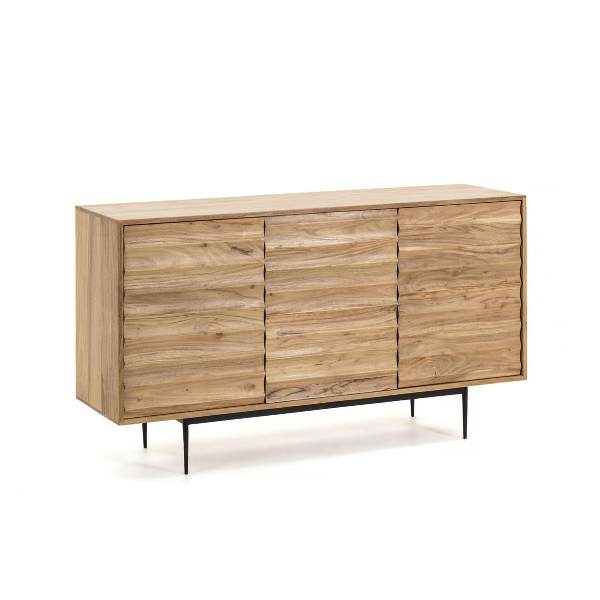 Delsie Sideboard 3 Türen aus massivem Akazienholz und Stahl in Schwarz 147 x 81 cm - ZEN ZONE