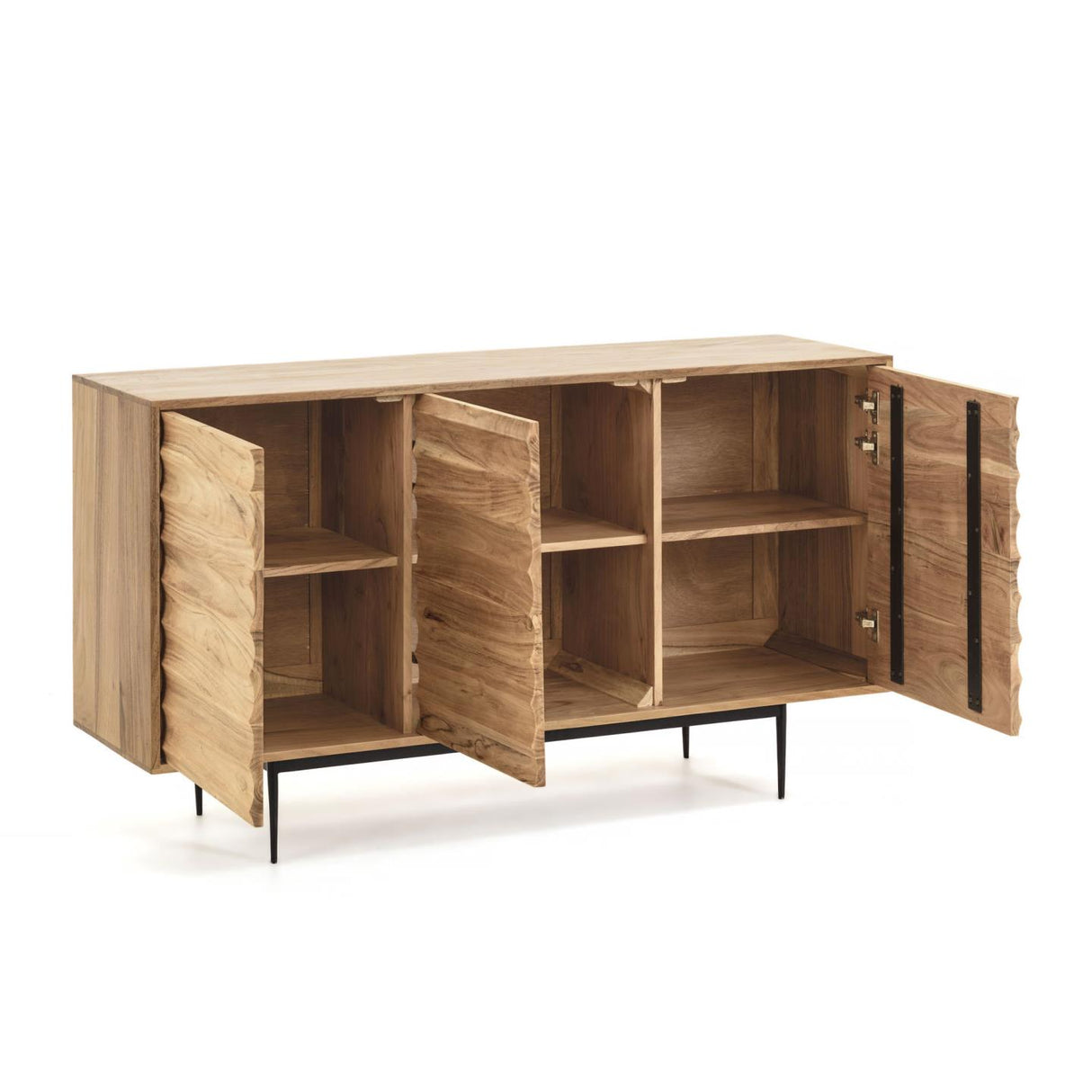 Delsie Sideboard 3 Türen aus massivem Akazienholz und Stahl in Schwarz 147 x 81 cm - ZEN ZONE