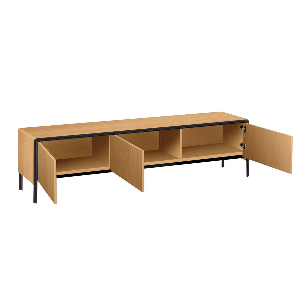 Nadyria TV-Schrank 3 Türen Eichenfurnier und Stahl mit schwarzem Finish 180 x 50 cm - ZEN ZONE