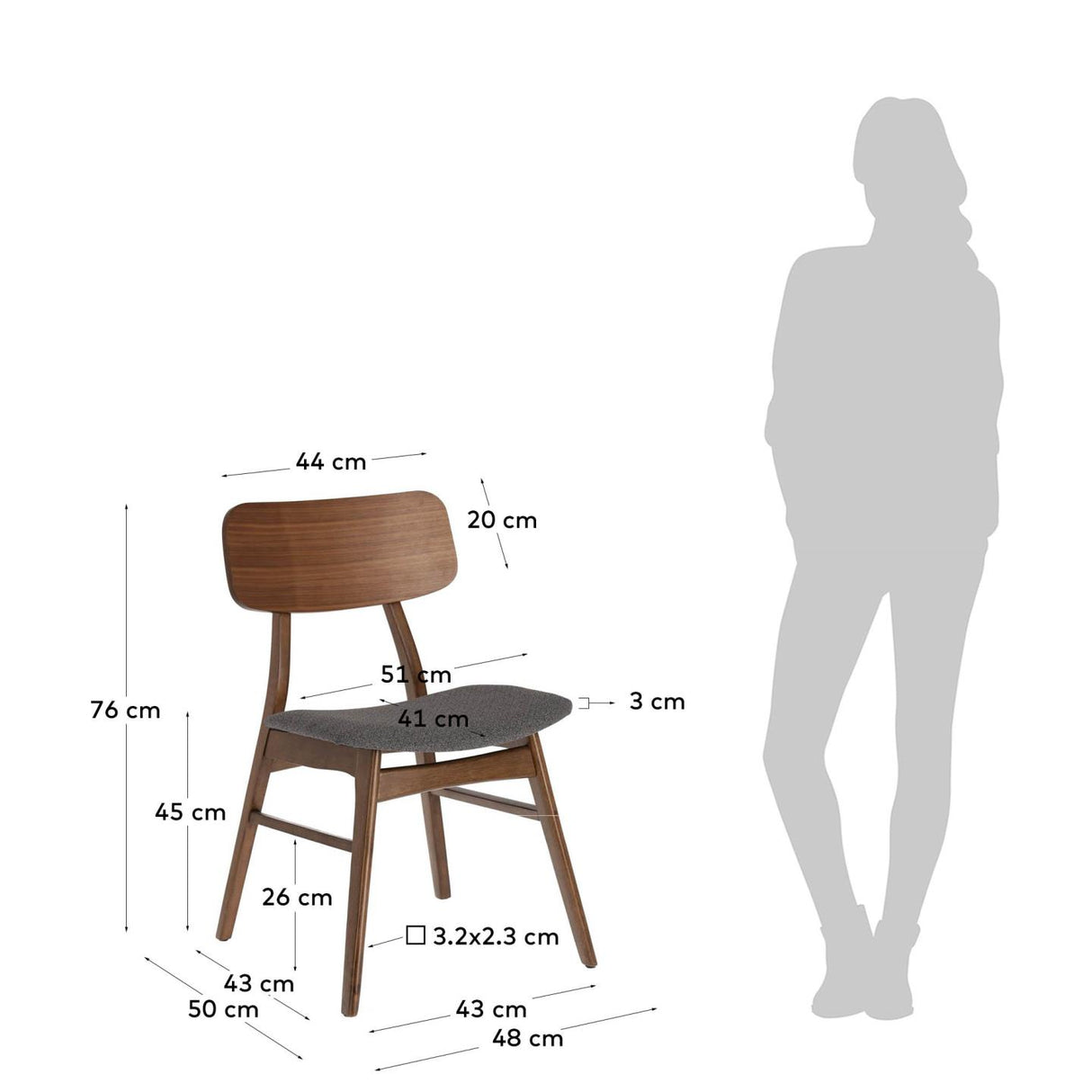 Selia Stuhl aus Nussbaumfurnier und massivem Kautschukholz gepolstert dunkelgrau - ZEN ZONE Furniture