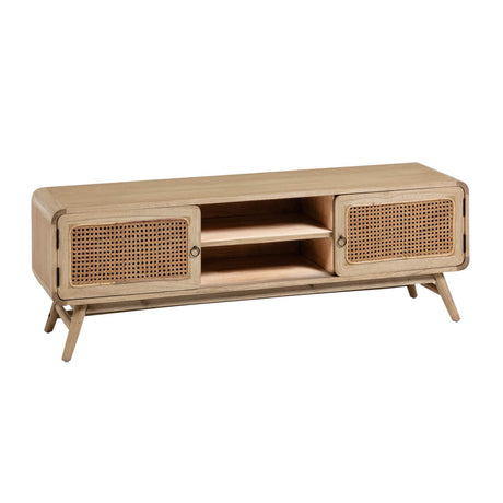 Nalu TV-Schrank 2 Türen aus massivem Mindiholz und Rattan 150 x 50 cm - ZEN ZONE