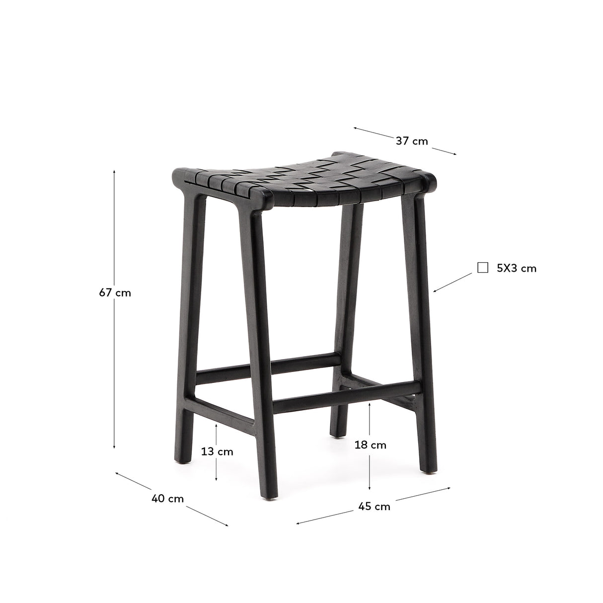 Calixta Hocker aus Leder und massivem Mahagoni mit schwarzem Finish, Höhe 67 cm - ZEN ZONE Furniture