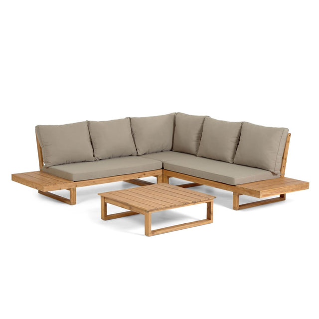 Set Flaviina 5-Sitzer Ecksofa und Tisch aus massivem Akazienholz FSC 100% - ZEN ZONE