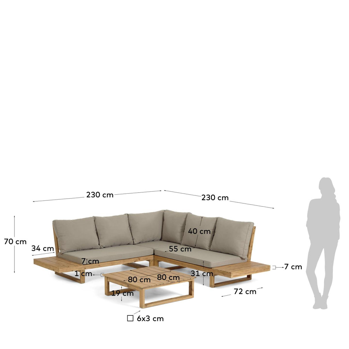 Set Flaviina 5-Sitzer Ecksofa und Tisch aus massivem Akazienholz FSC 100% - ZEN ZONE