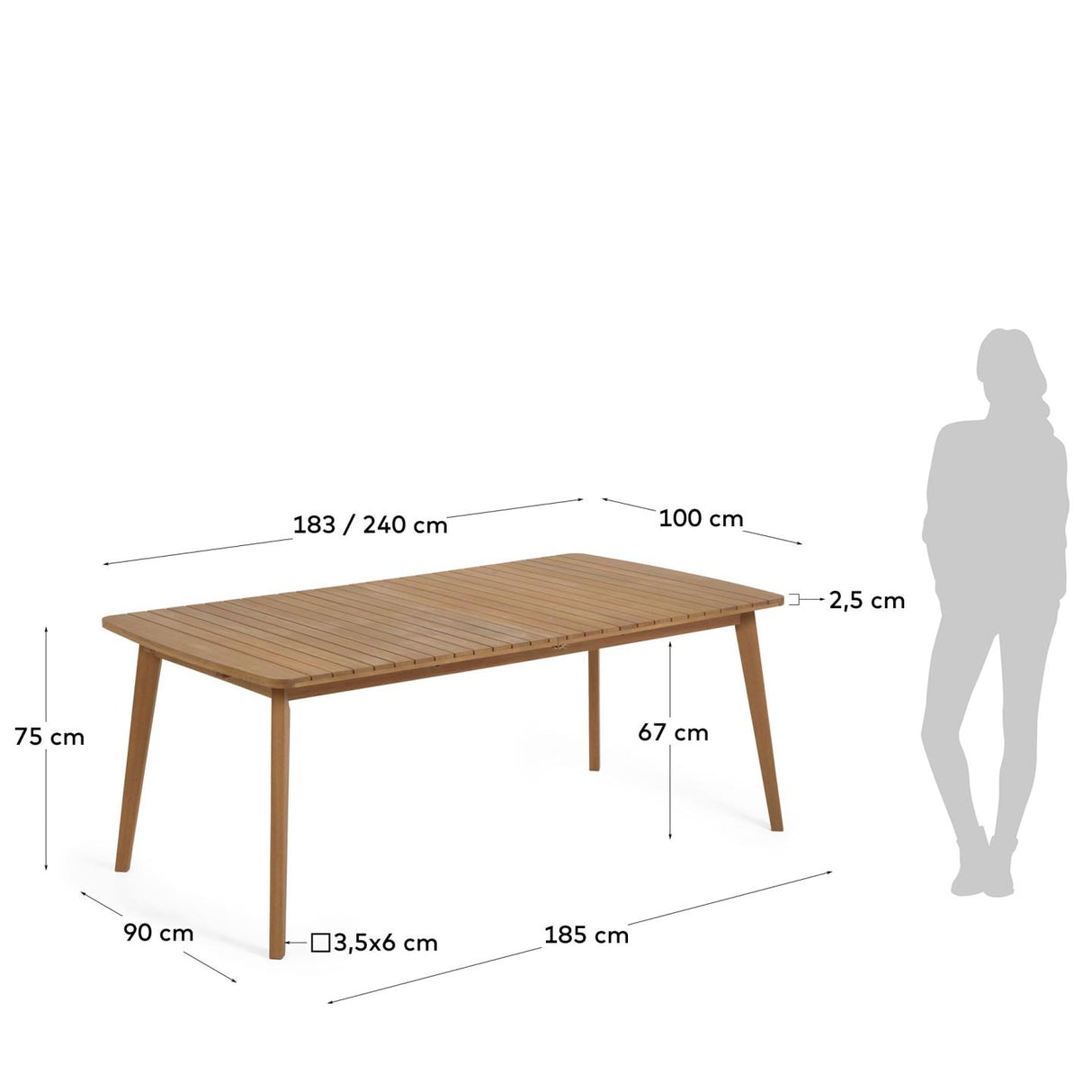 Hanzel ausziehbarer Outdoor Tisch aus massivem Eukalyptusholz 183 (240) x 100 cm FSC 100% - ZEN ZONE Furniture