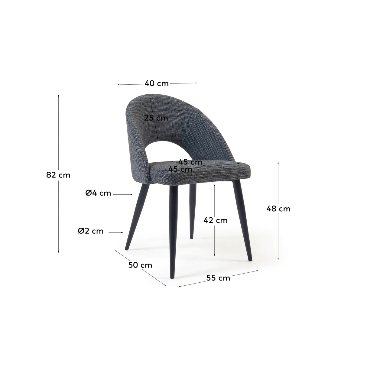 Stuhl Mael dunkelgrauer mit Stahlbeinen mit schwarzem Finish - ZEN ZONE Furniture