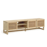 Rexit TV-Schrank 3 Türen aus massivem Mindiholz und Furnier mit Rattan 180 x 50 cm - ZEN ZONE