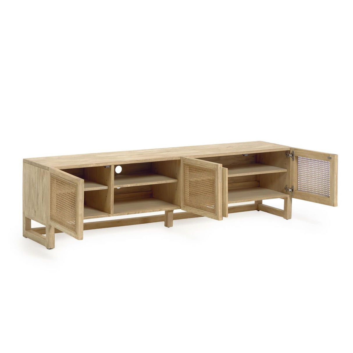 Rexit TV-Schrank 3 Türen aus massivem Mindiholz und Furnier mit Rattan 180 x 50 cm - ZEN ZONE