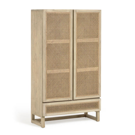 Rexit Schrank aus massivem Holz und Mindi Furnier mit Rattan 90 x 160 cm - ZEN ZONE