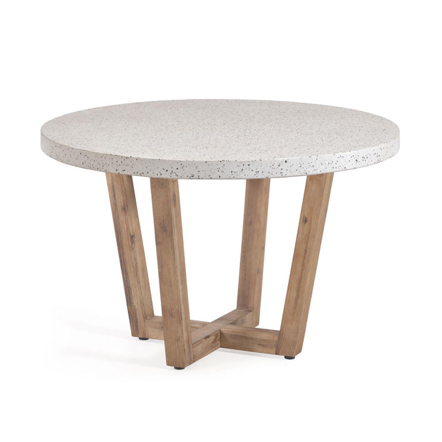 Shanelle runder Tisch aus weißem Terrazzo und massivem Akazienholz Ø 120 cm - ZEN ZONE Furniture