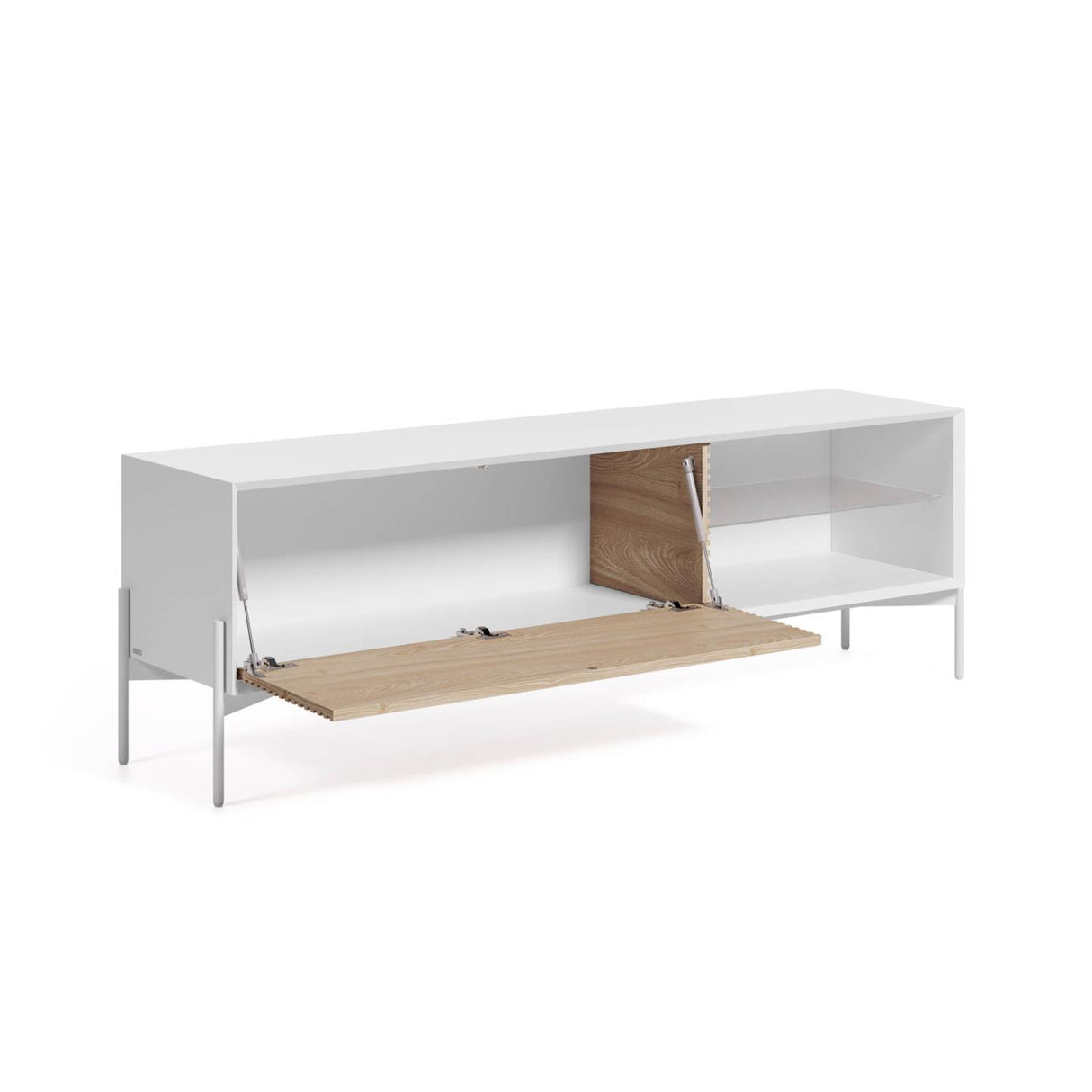 Marielle TV-Schrank 1 Türe Eschenfurnier weiße Lackierung Metall in Weiß 167 x 53 cm - ZEN ZONE