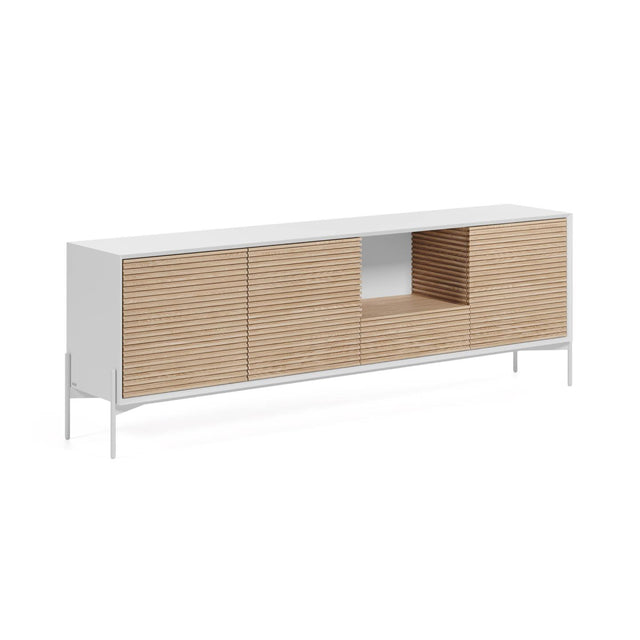 Marielle Sideboard 3 Türen 1 Schublade Eschenfurnier lackiert Metall in Weiß 207 x 69 cm - ZEN ZONE