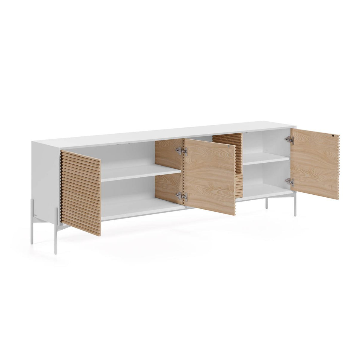 Marielle Sideboard 3 Türen 1 Schublade Eschenfurnier lackiert Metall in Weiß 207 x 69 cm - ZEN ZONE