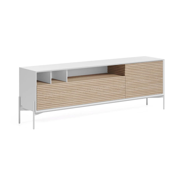 Marielle TV-Schrank 2 Türen Eschenfurnier weiße Lackierung Metall in Weiß 187 x 63 cm - ZEN ZONE