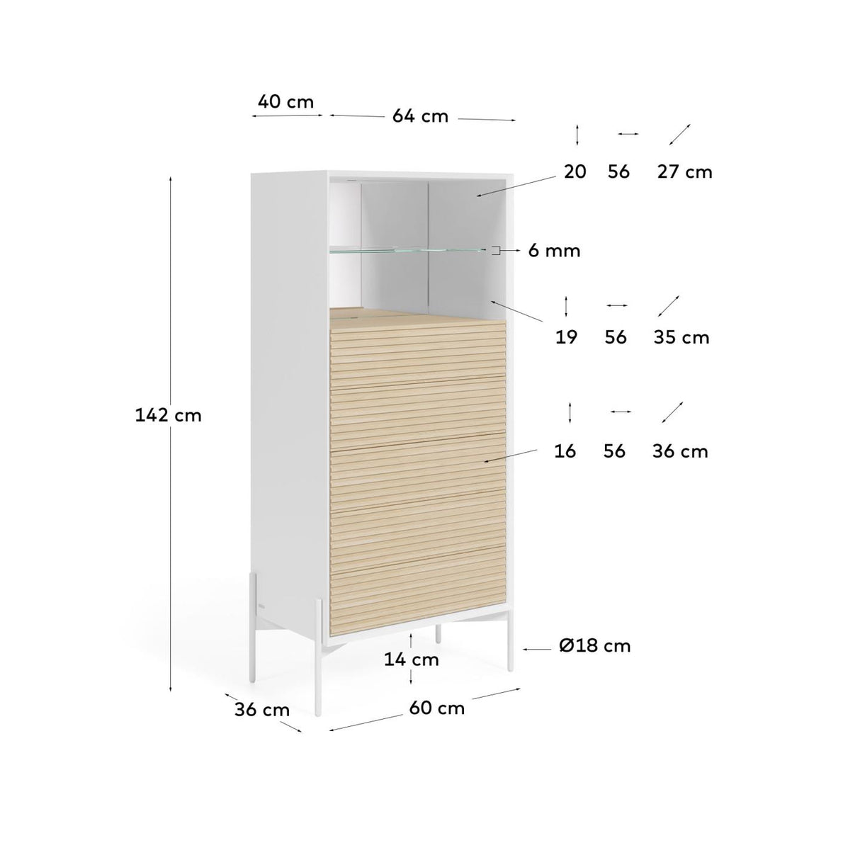 Marielle Kommode mit 5 Schubladen aus Eschenfurnier und weiß lackiert 64 x 142 cm - ZEN ZONE