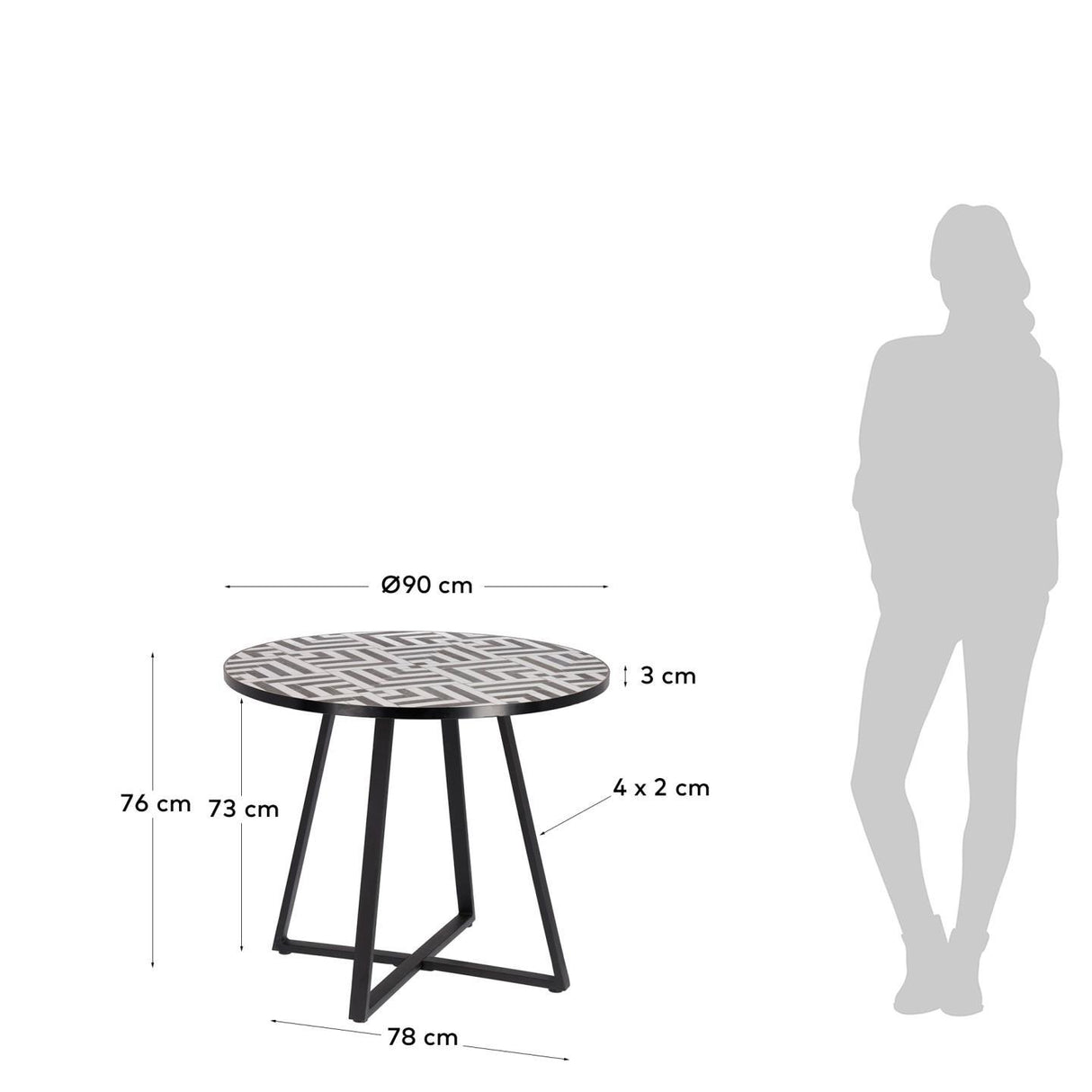 Tella runder Tisch aus weißer und schwarzer Keramik und schwarzen Stahlbeinen Ø 90 cm - ZEN ZONE