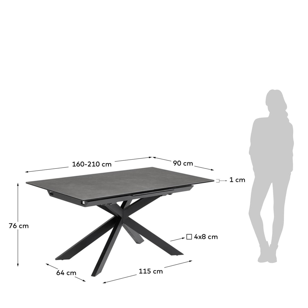 Atminda ausziehbarer Tisch 160 (210) x 90 cm Feinsteinzeugplatte - ZEN ZONE