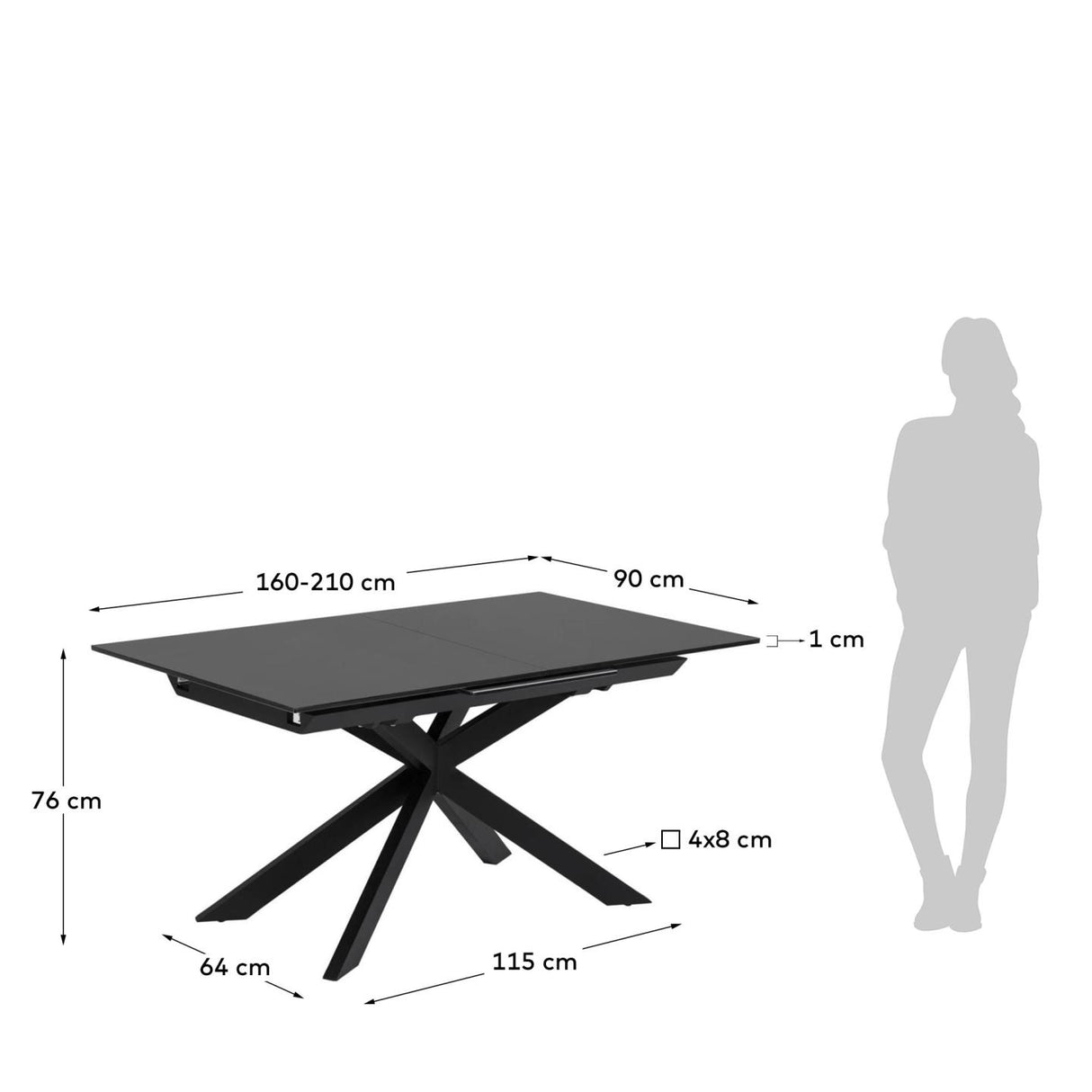 Atminda Ausziehtisch Schwarz 160 (210) x 90 cm - ZEN ZONE