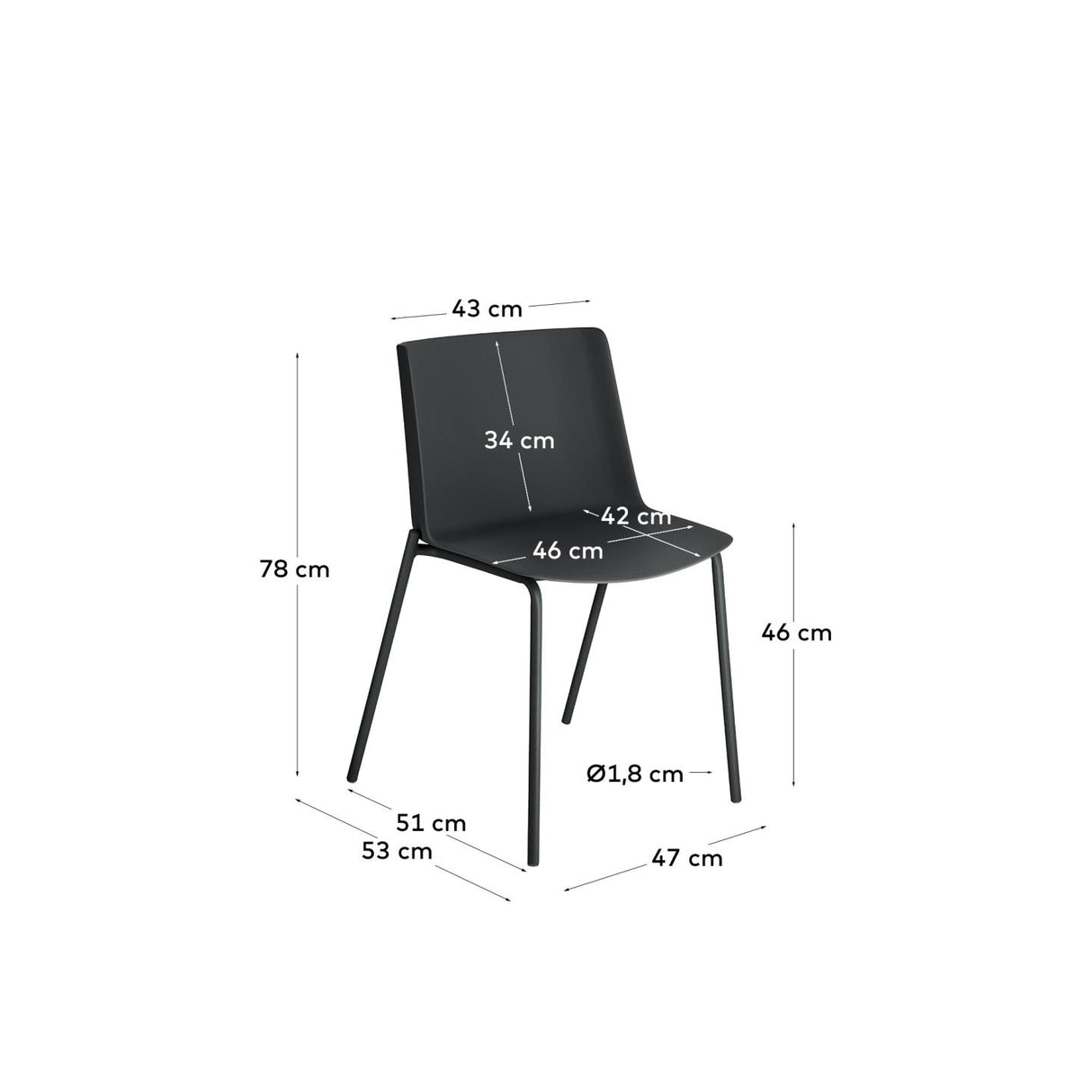 Stuhl Hannia schwarz und Stahlbeine schwarz - ZEN ZONE Furniture