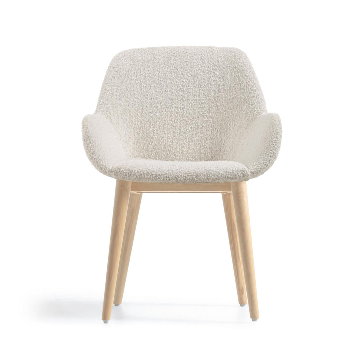 Konna Stuhl mit Bouclé-Bezug weiß Beine aus massivem Eschenholz mit natürlichem Finish - ZEN ZONE Furniture