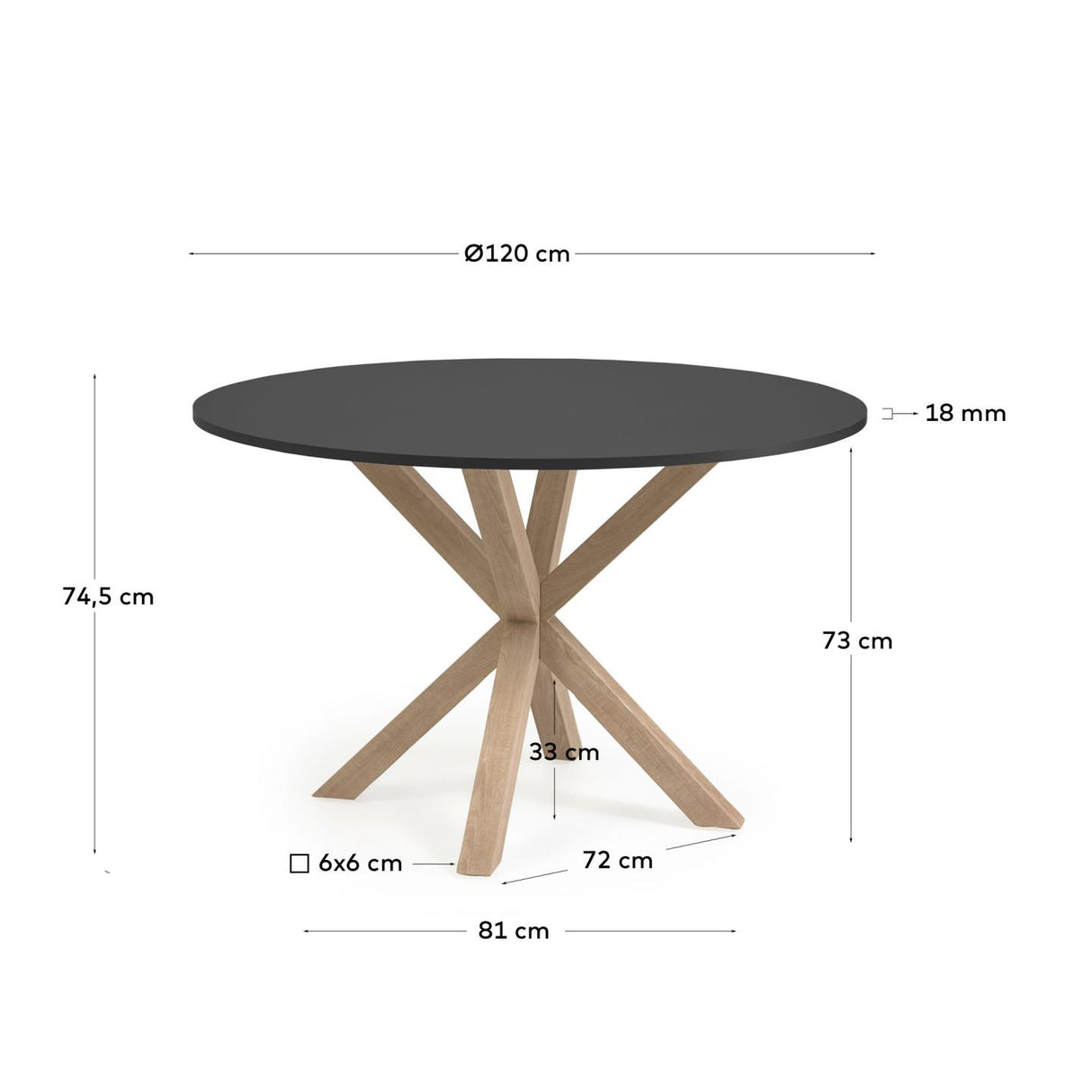 Argo runder Tisch mit schwarzer MDF-Platte und Stahlbeinen mit Holzeffekt Ø 119 cm - ZEN ZONE