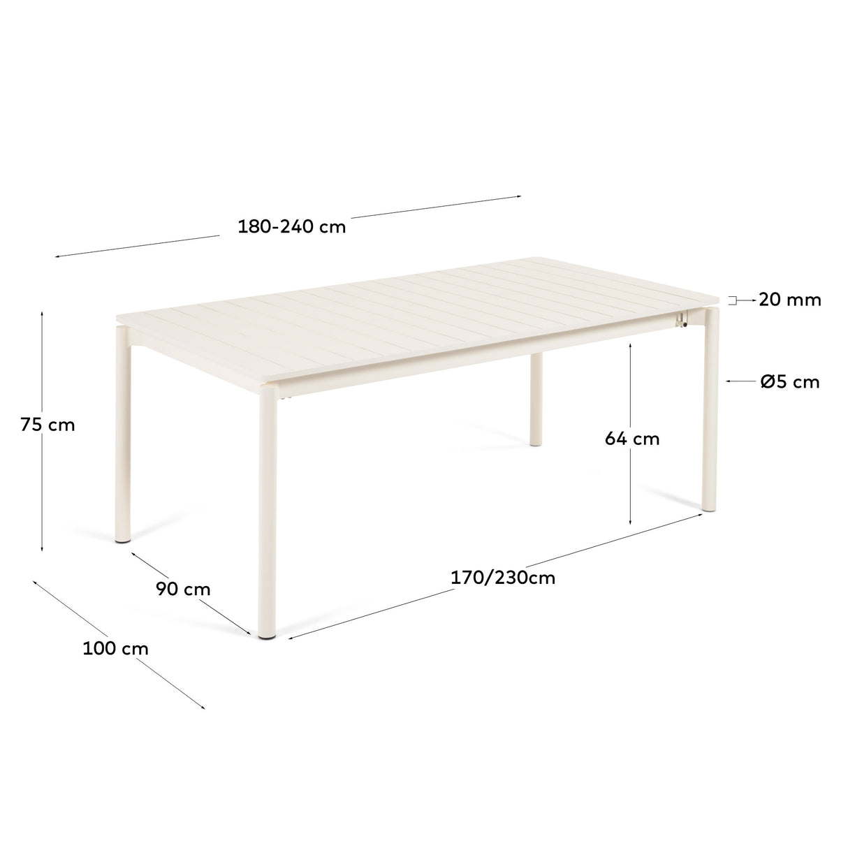 Zaltana Ausziehtisch für den Außenbereich aus Aluminium in Hellgrau 180 (240) x 100 cm - ZEN ZONE Furniture