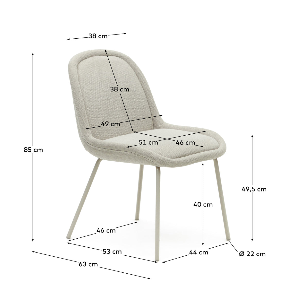 Aimin Stuhl aus beiger Chenille und Stahlbeinen mit mattbeigem Finish FSC Mix Credit - ZEN ZONE Furniture