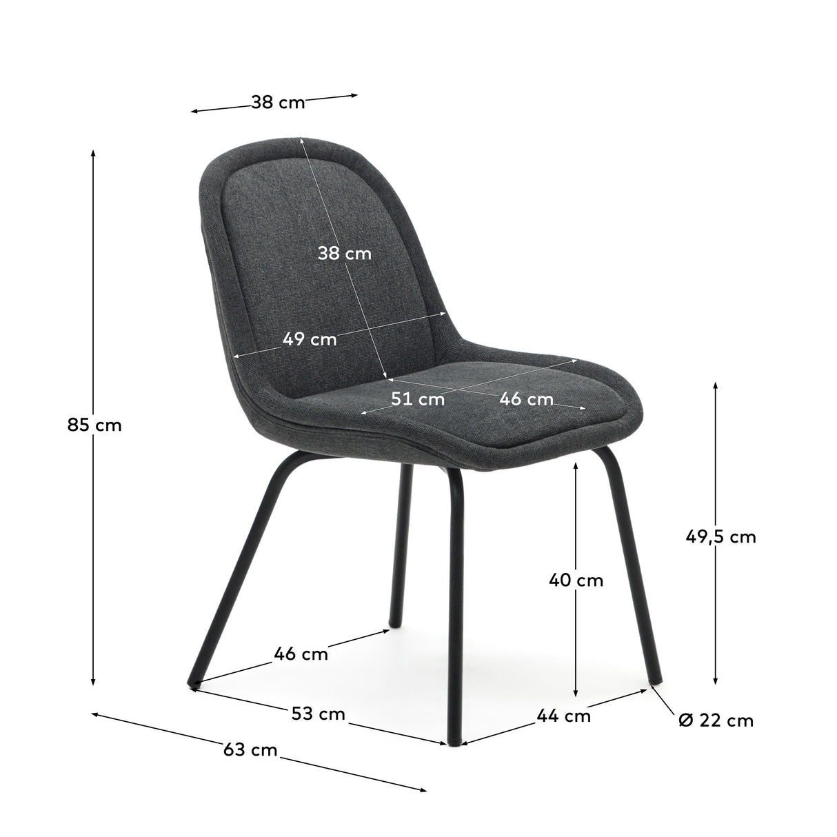 Aimin Stuhl aus dunkelgrauer Chenille und Stahlbeinen mit mattschwarzem Finish - ZEN ZONE Furniture