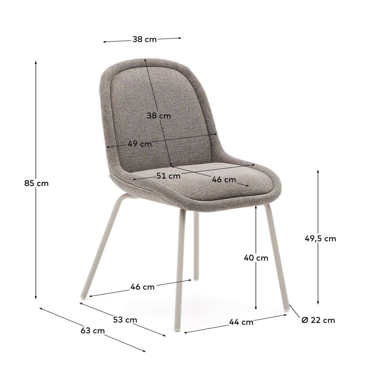 Aimin Stuhl aus hellbrauner Chenille und Stahlbeinen mit mattbeigem Finish FSC Mix Credit - ZEN ZONE Furniture