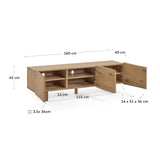 Rasha TV-Schrank 3 Türen aus Eichenfurnier mit natürlichem Finish 160 x 45 cm - ZEN ZONE