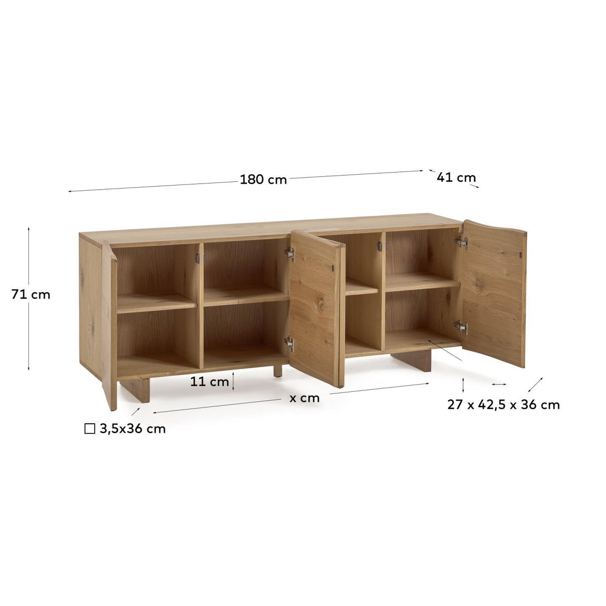 Rasha Sideboard 4 Türen Eichenfurnier mit natürlichem Finish 180 x 71 cm - ZEN ZONE