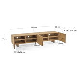 Rasha TV-Schrank 4 Türen aus Eichenfurnier mit natürlichem Finish 200 x 45 cm - ZEN ZONE