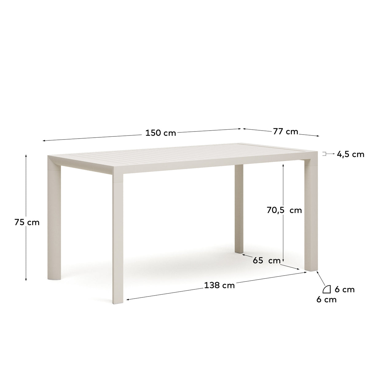 Gartentisch Culip aus Aluminium mit weißem Finish 150 x 77 cm - ZEN ZONE Furniture