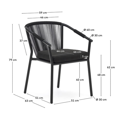 Xelida stapelbarer Gartenstuhl aus Aluminium und Seil schwarz - ZEN ZONE