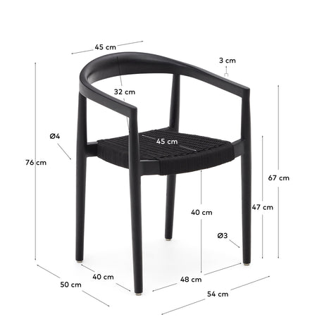 Ydalia stapelbarer Outdoor-Stuhl aus massivem Teakholz schwarzes Finish schwarzes Seil - ZEN ZONE