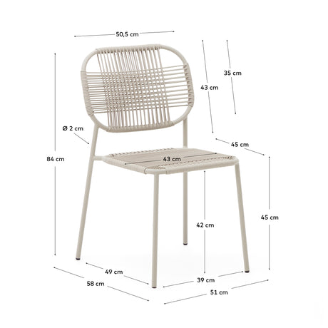 Talaier Outdoor Stuhl stapelbar aus synthetischem Seil und verzinktem Stahl beigefarbenes Finish - ZEN ZONE Furniture