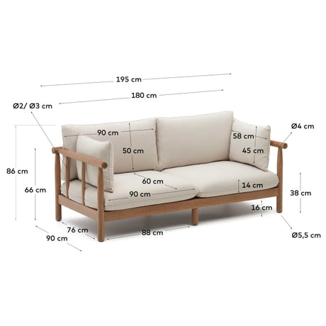 Sacova 2-Sitzer-Sofa aus massivem Eukalyptusholz 195 cm 100% FSC - ZEN ZONE