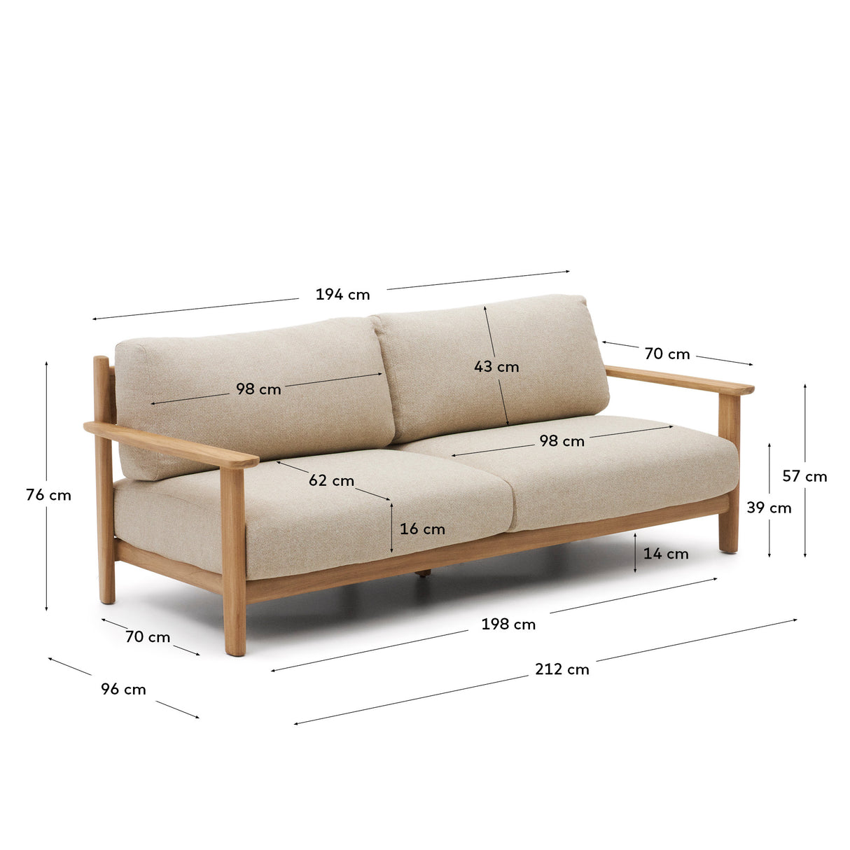 Tirant 3-Sitzer-Sofa aus massivem Teakholz FSC 100% 212 cm - ZEN ZONE Furniture