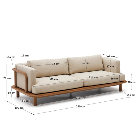 Turqueta 3-Sitzer-Sofa aus massivem Teakholz FSC 100% 230 cm - ZEN ZONE Furniture