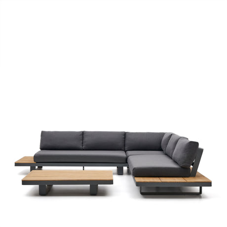 Tosqueta Set 5-Sitzer-Ecksofa und Tisch aus Aluminium und massivem Teakholz FSC 100% - ZEN ZONE Furniture