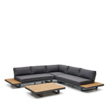 Tosqueta Set 5-Sitzer-Ecksofa und Tisch aus Aluminium und massivem Teakholz FSC 100% - ZEN ZONE Furniture